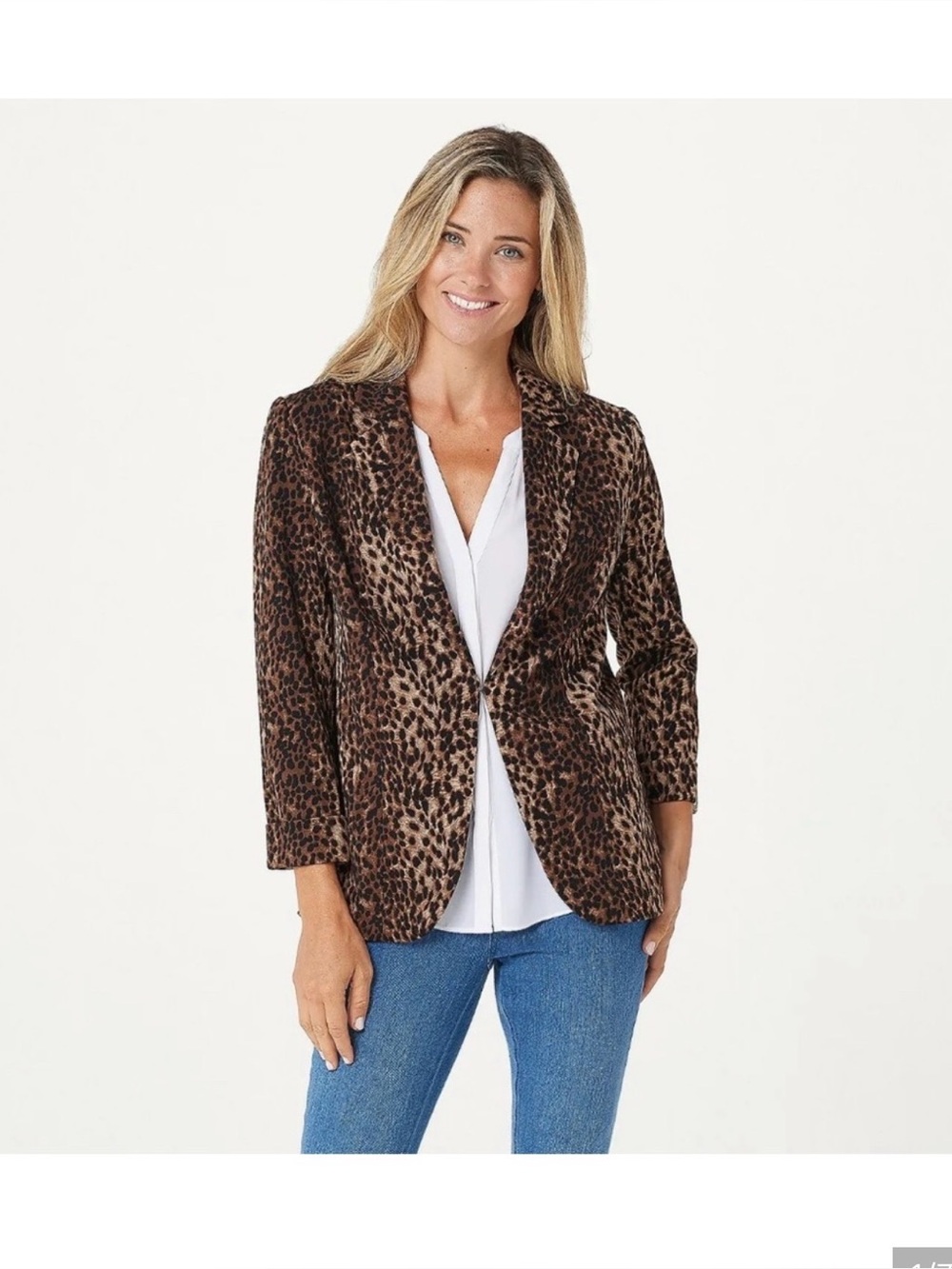 Belle by Kim Gravel Tan Brown Black Leopard Animal Print Stretch‎ Blazer large